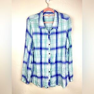 Terra & Sky Spring Plaid Button Down Top
